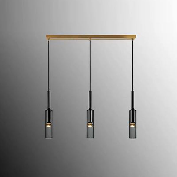 Luce a sospensione grigio in cristallo in moderna lampada a sospensione cilindrica di rame per sala da pranzo