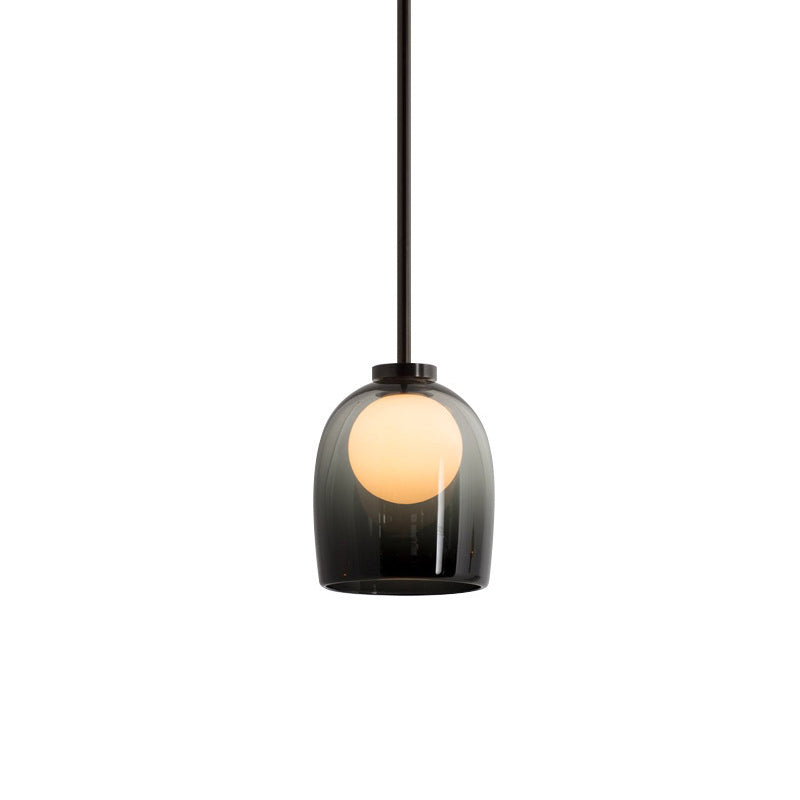 Light a sospensione moderno a cuoio artistico Lampada sospesa con tonalità in vetro di fumo