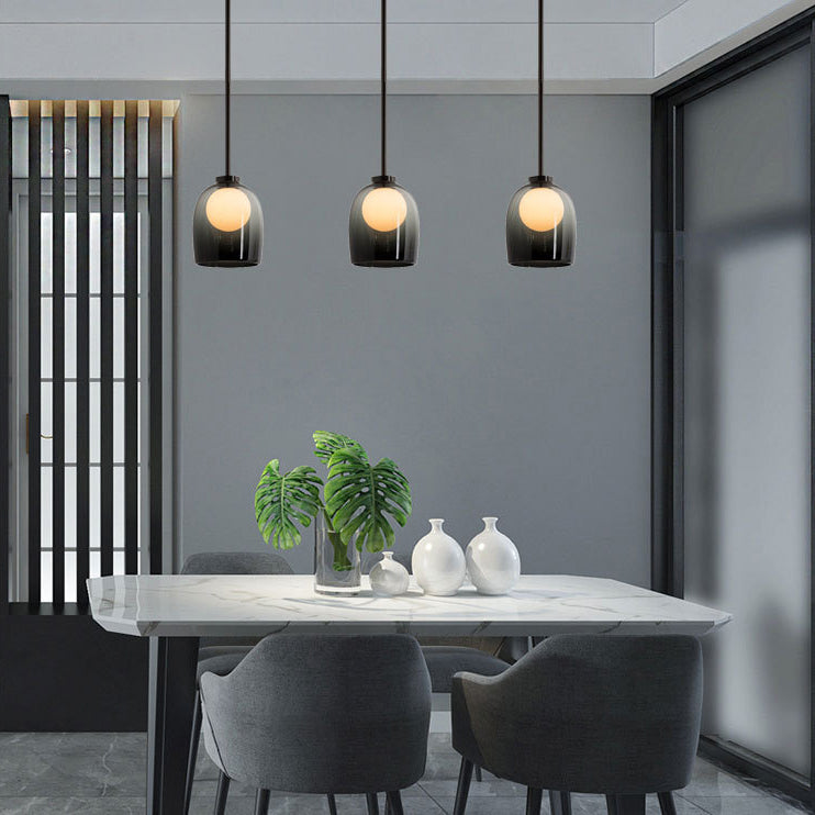 Light a sospensione moderno a cuoio artistico Lampada sospesa con tonalità in vetro di fumo