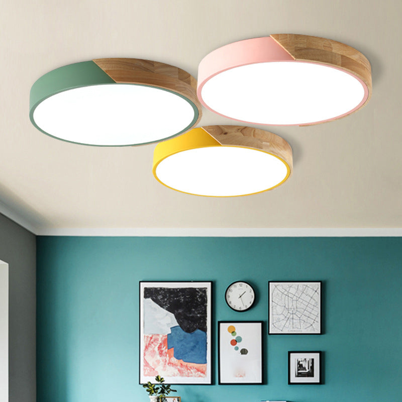 Geometry Shape LED Ceiling Lamp Modern Macaroon Iron 1 Light Flush Mount for Study Aisle