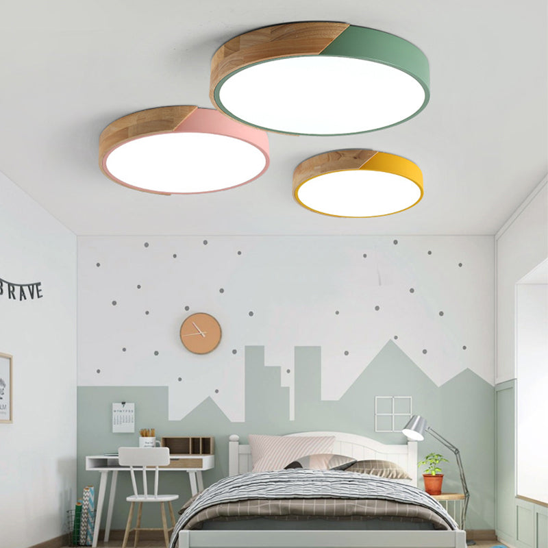 Geometry Shape LED Ceiling Lamp Modern Macaroon Iron 1 Light Flush Mount for Study Aisle