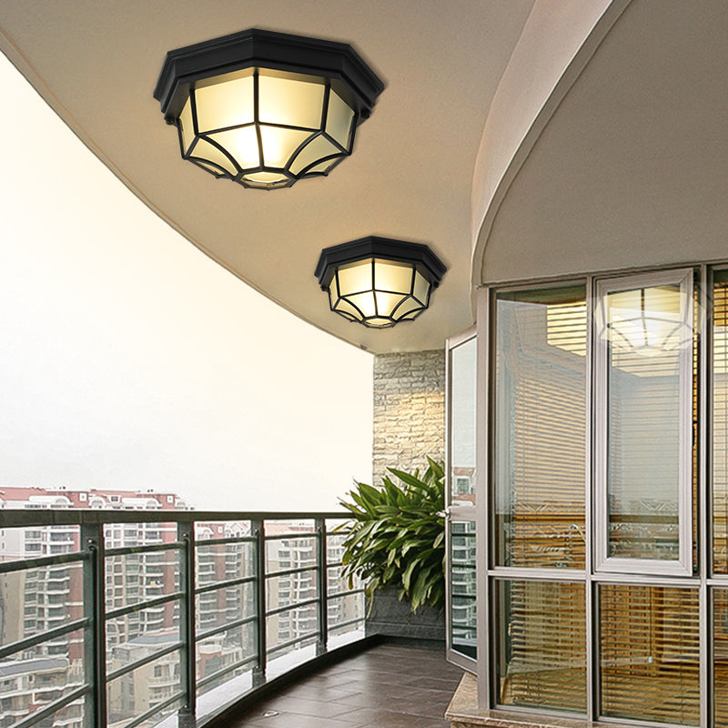Modern Style Flush-mount Lamp Octagonal Glass Shade Courtyard Ceiling Light