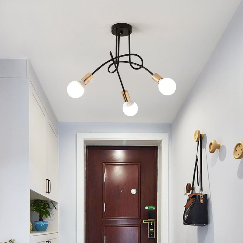 Industrial Style Ceiling Light Metal Multi Head Semi Flush-mount Lamp for Living Room