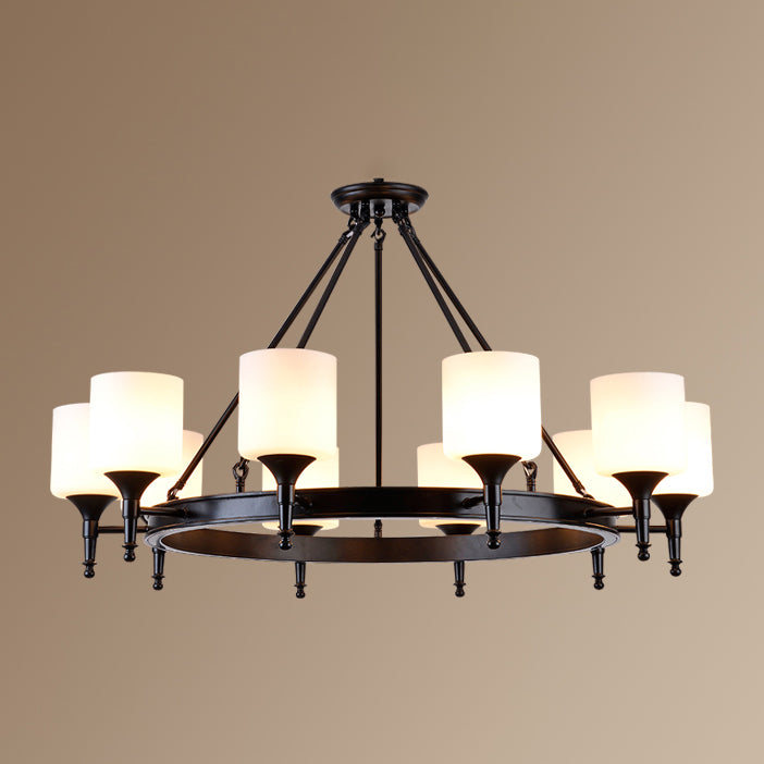 Traditional Style Glass Chandelier Round Suspension Pendant Light for Living Room
