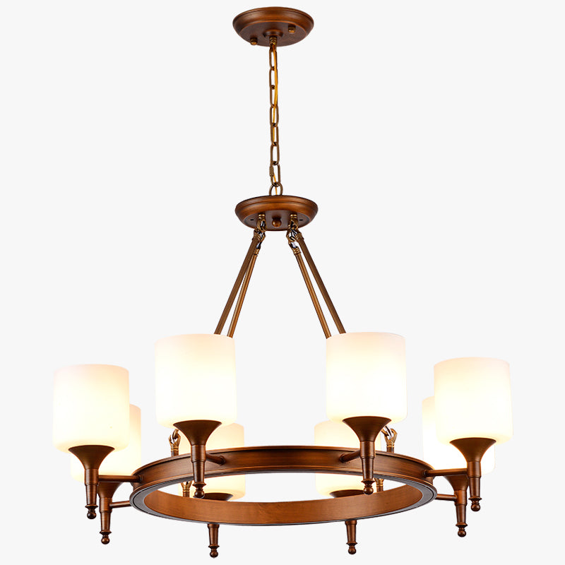 Traditional Style Glass Chandelier Round Suspension Pendant Light for Living Room