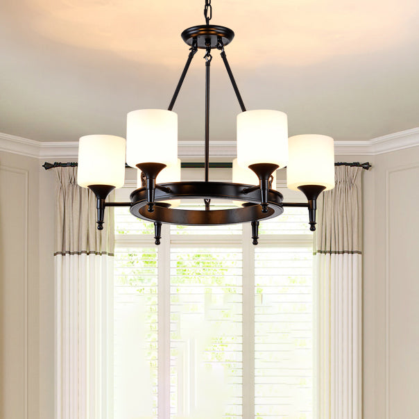 Traditional Style Glass Chandelier Round Suspension Pendant Light for Living Room