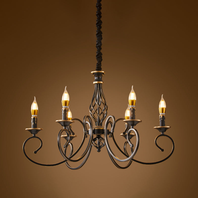 Traditional Style Chandelier Light Black-Gold Metal Candles Hanging Lighting Fixtures