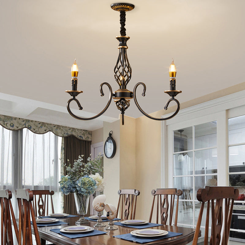 Traditional Style Chandelier Light Black-Gold Metal Candles Hanging Lighting Fixtures