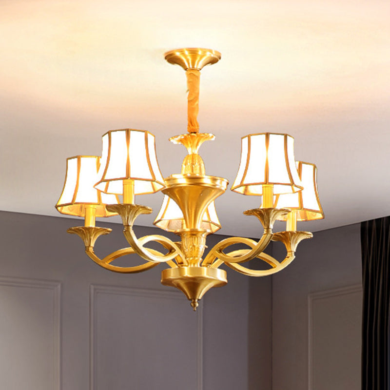 Multi-Head Chandelier Light Traditional Barrel Pendant Lamp with White Glass Shade