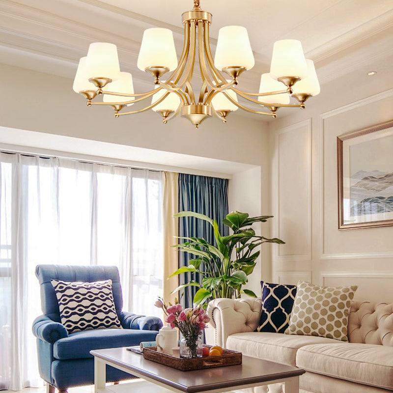 Multi-Head Hanging Light Fixtures Traditional Brass Chandelier Lamp with White Glass Shade