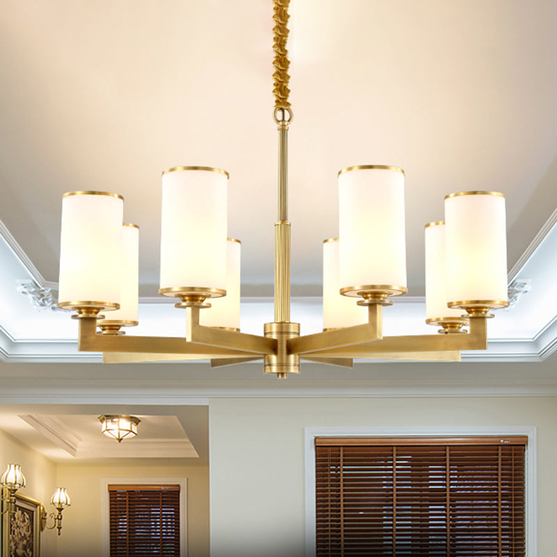 Traditional Brass Cylinder Chandelier Lamp Glass Shade Multi-light Hanging Light Fixtures