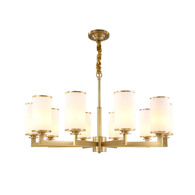 Traditional Brass Cylinder Chandelier Lamp Glass Shade Multi-light Hanging Light Fixtures