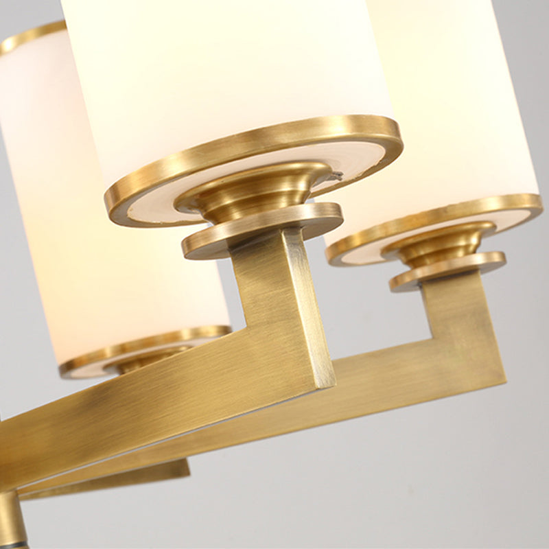 Traditional Brass Cylinder Chandelier Lamp Glass Shade Multi-light Hanging Light Fixtures