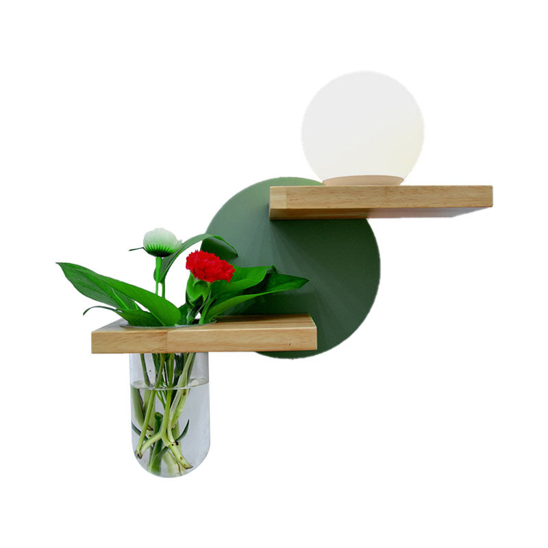 Simple Globe Sconce Fixture 1 Light Wooden LED Wall Lamp in Grey/White/Green for Living Room, Left/Right