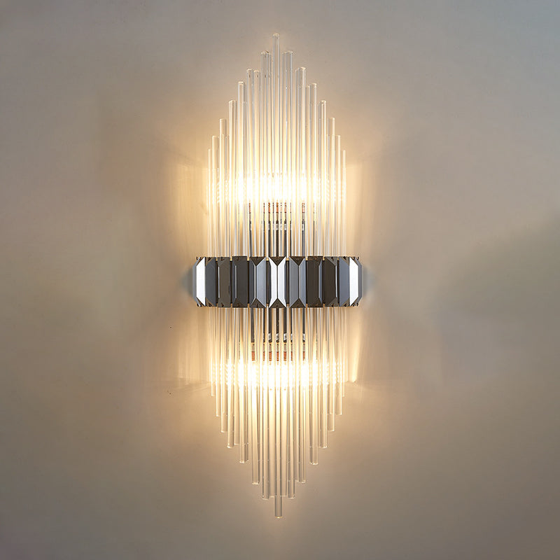 2-Bulb Copper Wall Sconce Light Post-modern Style Crystal Shade Wall Lamp for Bedroom