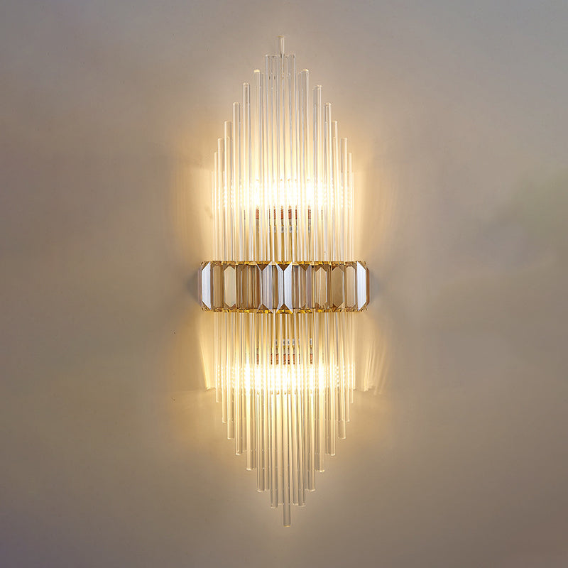 2-Bulb Copper Wall Sconce Light Post-modern Style Crystal Shade Wall Lamp for Bedroom