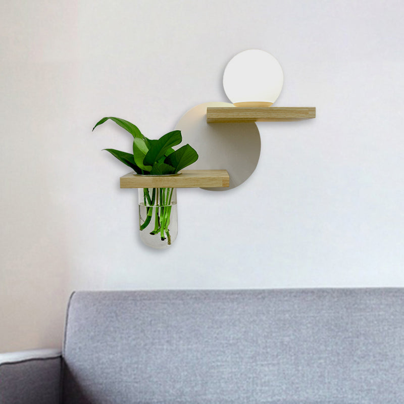 Simple Globe Sconce Fixture 1 Light Wooden LED Wall Lamp in Grey/White/Green for Living Room, Left/Right