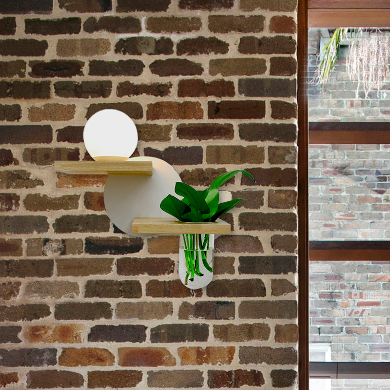 Simple Globe Sconce Fixture 1 Light Wooden LED Wall Lamp in Grey/White/Green for Living Room, Left/Right