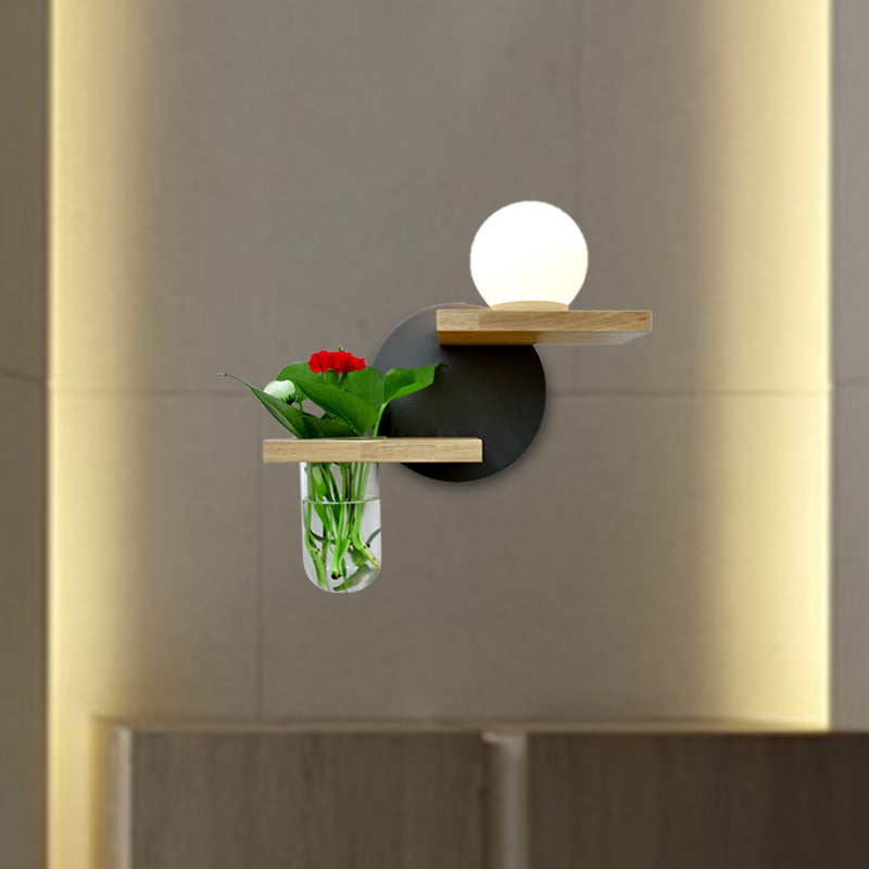 Simple Globe Sconce Fixture 1 Light Wooden LED Wall Lamp in Grey/White/Green for Living Room, Left/Right