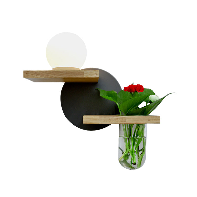 Simple Globe Sconce Fixture 1 Light Wooden LED Wall Lamp in Grey/White/Green for Living Room, Left/Right