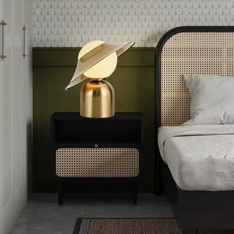 Hat Night Table Lamps Modern 1-Light Nightstand Lights with White Glass Shade for Bedroom