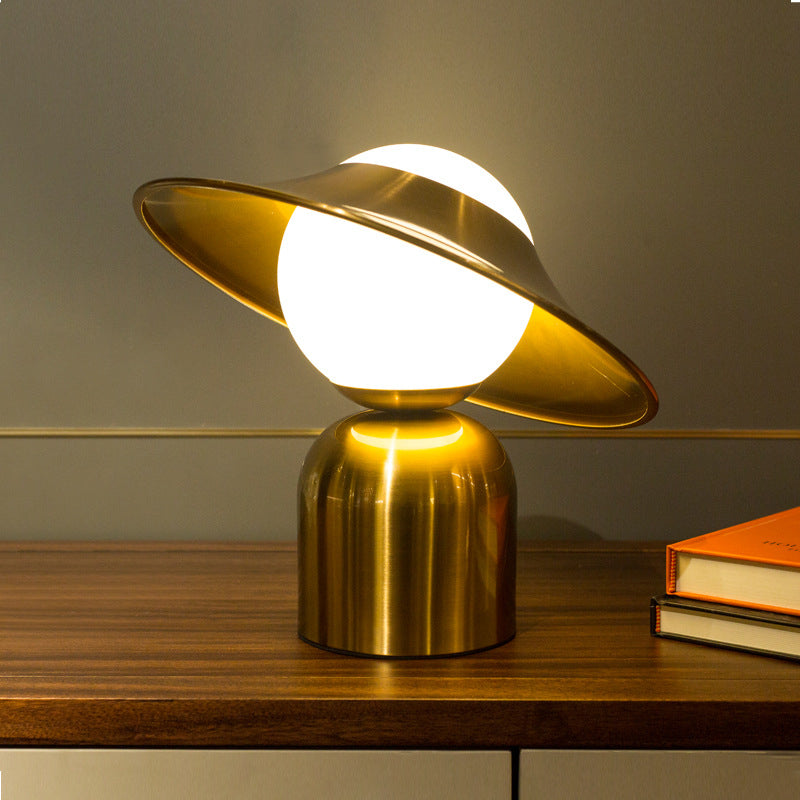 Hat Night Table Lamps Modern 1-Light Nightstand Lights with White Glass Shade for Bedroom