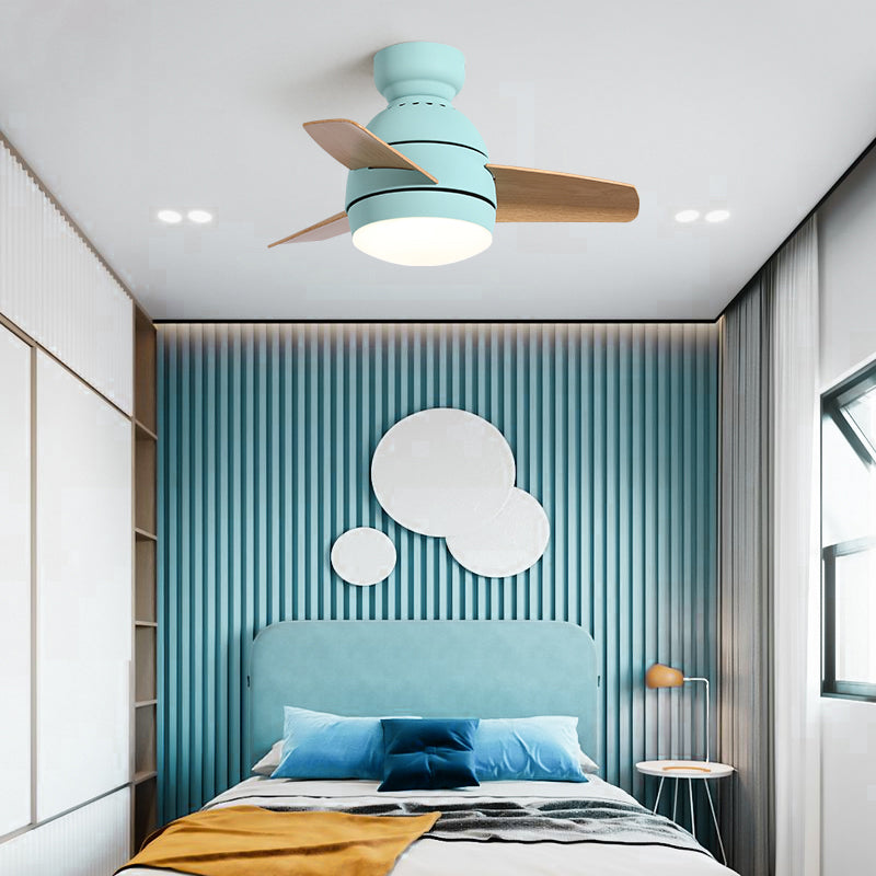 Oval Ceiling Fan Lamp Macaron Metal Kids Bedroom Semi Flush Mount Lighting