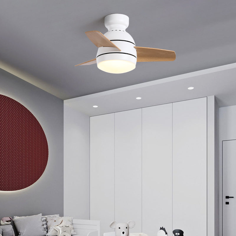 Oval Ceiling Fan Lamp Macaron Metal Kids Bedroom Semi Flush Mount Lighting