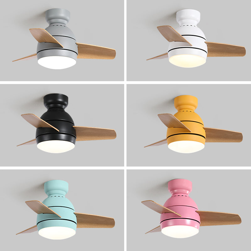 Oval Ceiling Fan Lamp Macaron Metal Kids Bedroom Semi Flush Mount Lighting