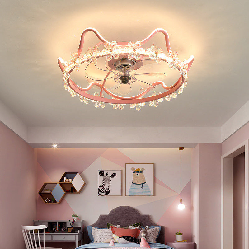 Crim Crown LED ventilateur léger des enfants Style Semi Flush Mount luminaire pour chambre à coucher
