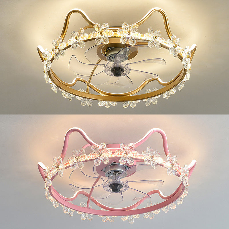 Crim Crown LED ventilateur léger des enfants Style Semi Flush Mount luminaire pour chambre à coucher