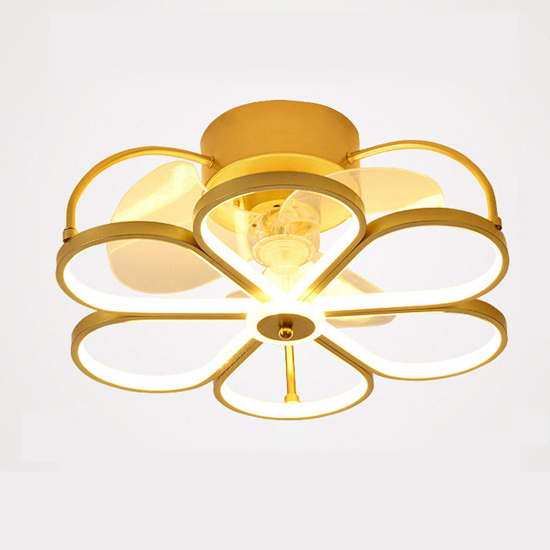 Cartoon LED Flush Mount Fan Lamp Geometric Semi Flush Ceiling Light Fixture with Metal Shade