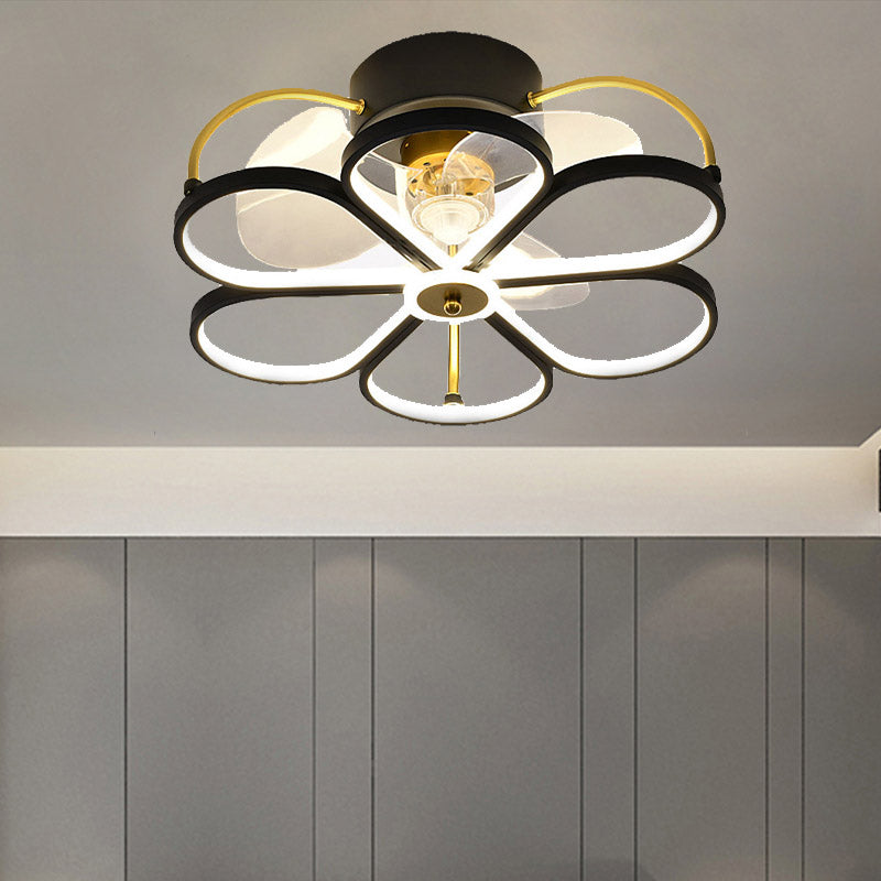 Cartoon LED Flush Mount Fan Lamp Geometric Semi Flush Ceiling Light Fixture with Metal Shade