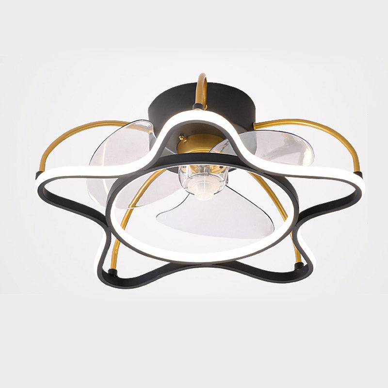 Cartoon LED Flush Mount Fan Lamp Geometric Semi Flush Ceiling Light Fixture with Metal Shade