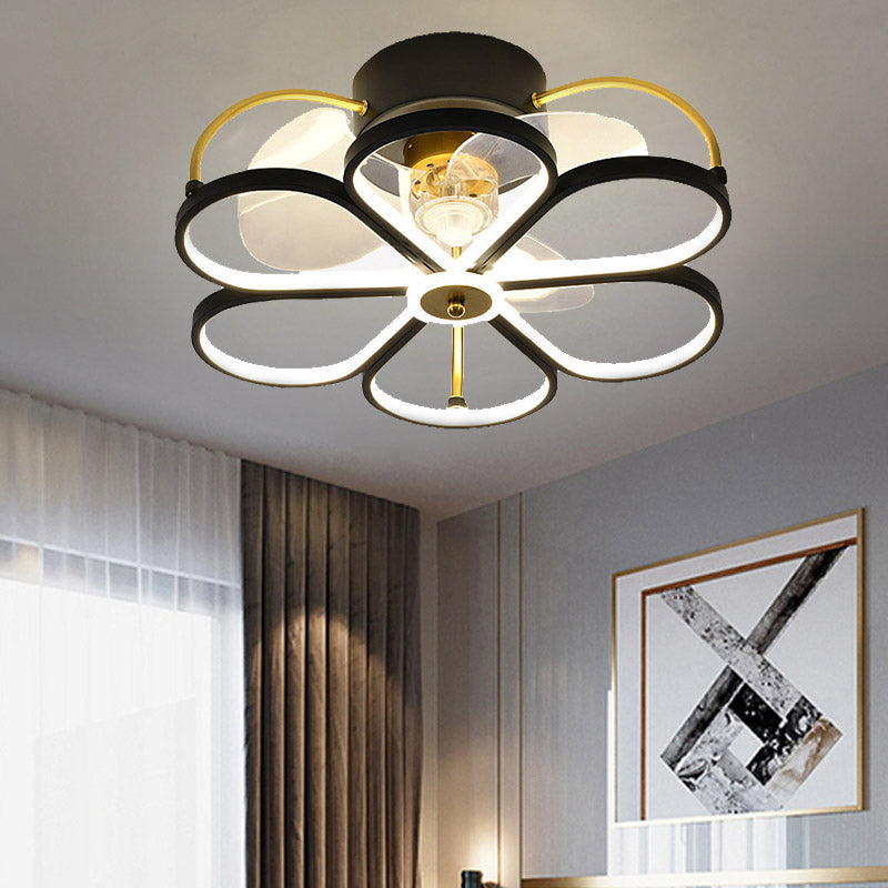 Cartoon LED Flush Mount Fan Lamp Geometric Semi Flush Ceiling Light Fixture with Metal Shade