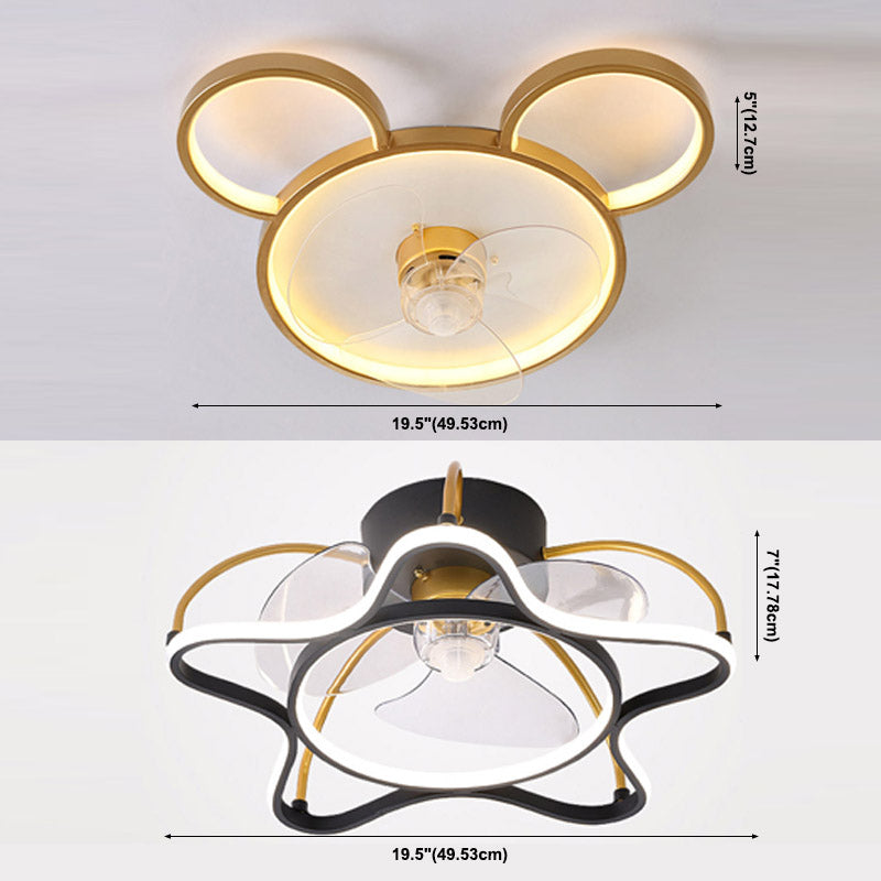 Cartoon LED Flush Mount Fan Lamp Geometric Semi Flush Ceiling Light Fixture with Metal Shade