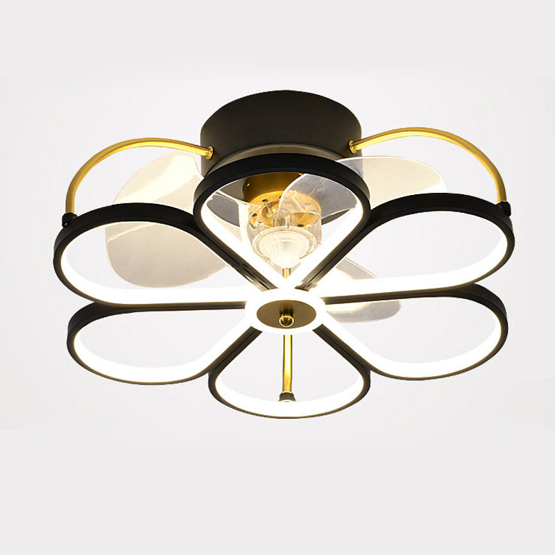 Cartoon LED Flush Mount Fan Lamp Geometric Semi Flush Ceiling Light Fixture with Metal Shade