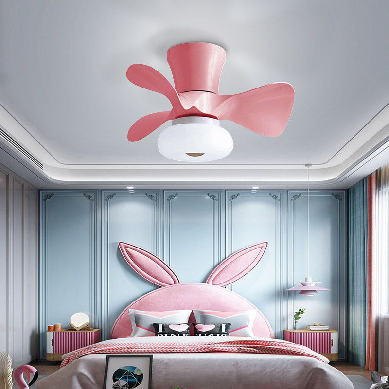 Kids Bedroom Semi Flush Light Floral LED Ceiling Fan Lamp with Acrylic Shade