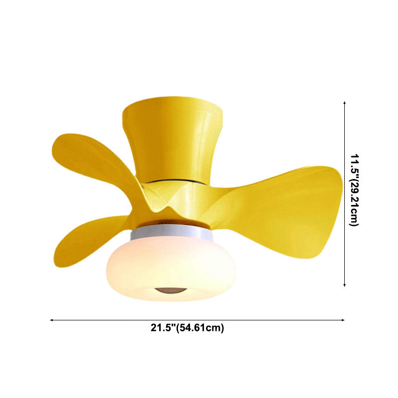 Kids Bedroom Semi Flush Light Floral LED Ceiling Fan Lamp with Acrylic Shade