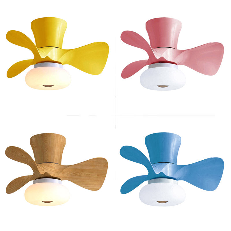 Kids Bedroom Semi Flush Light Floral LED Ceiling Fan Lamp with Acrylic Shade