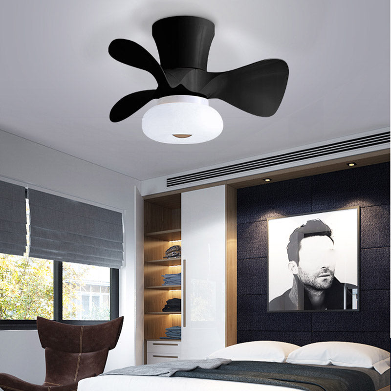 Kids Bedroom Semi Flush Light Floral LED Ceiling Fan Lamp with Acrylic Shade