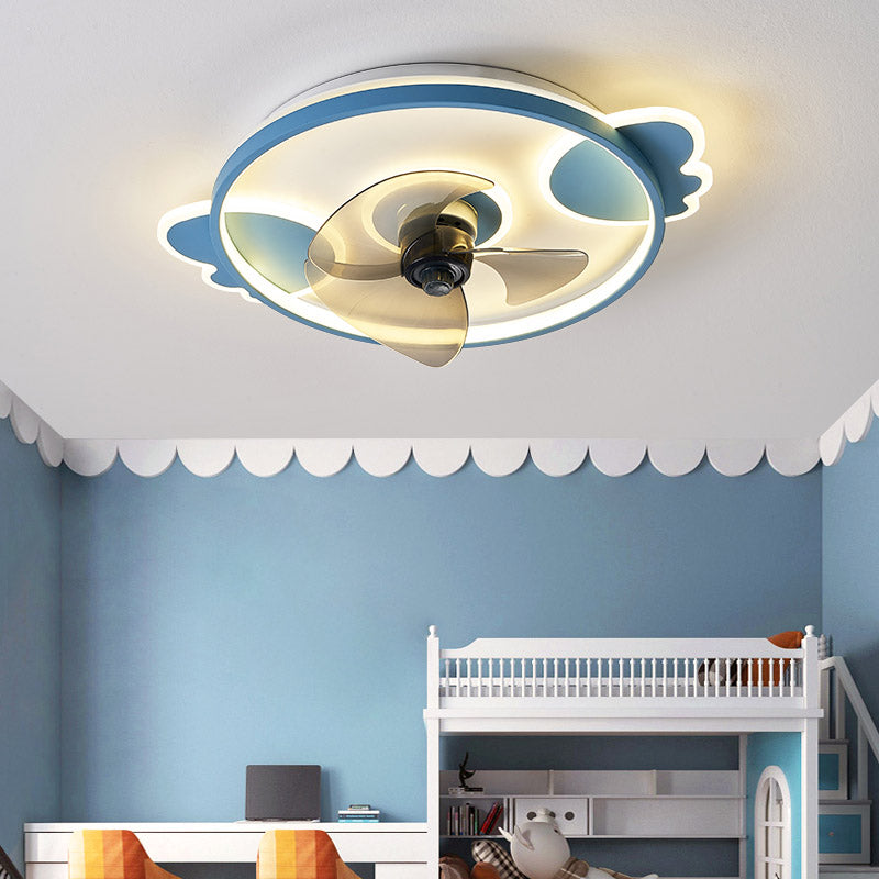 Cartoon Circular Ceiling Fan Light Acrylic Children Bedroom LED Semi Flush Ceiling Light