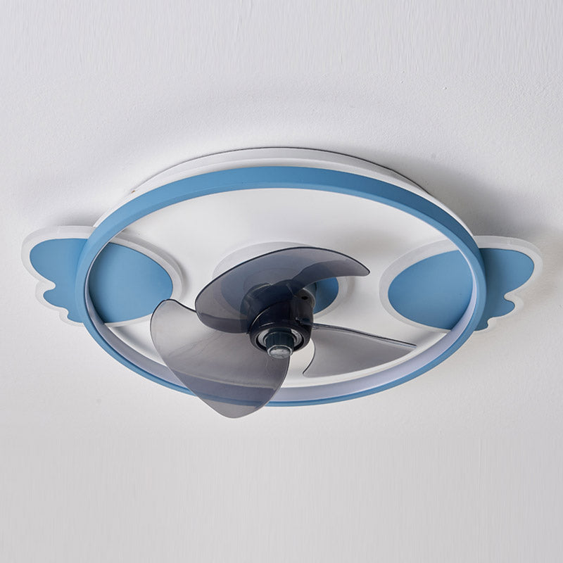 Cartoon Circular Ceiling Fan Light Acrylic Children Bedroom LED Semi Flush Ceiling Light