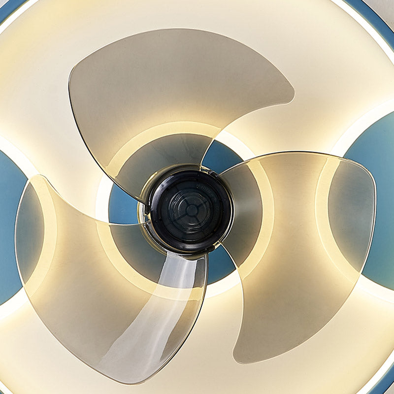 Cartoon Circular Ceiling Fan Light Acrylic Children Bedroom LED Semi Flush Ceiling Light
