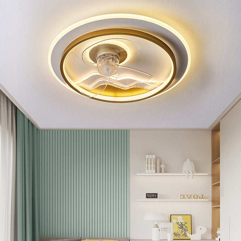 Cartoon Circular Ceiling Fan Light Acrylic Children Bedroom LED Semi Flush Ceiling Light
