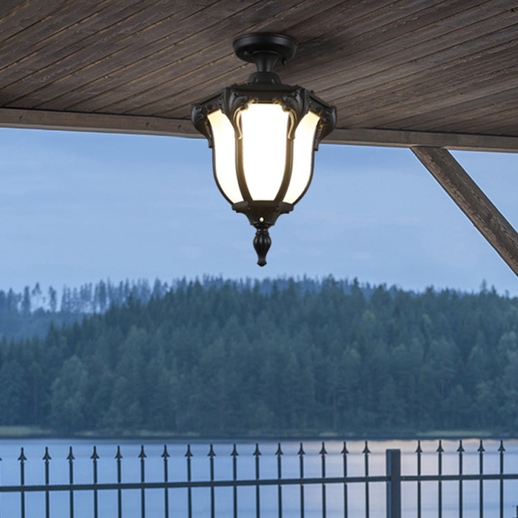 Lantern Semi Flush Mount Light Traditional Glass Shade 1-Light Waterproof Ceiling Lamp