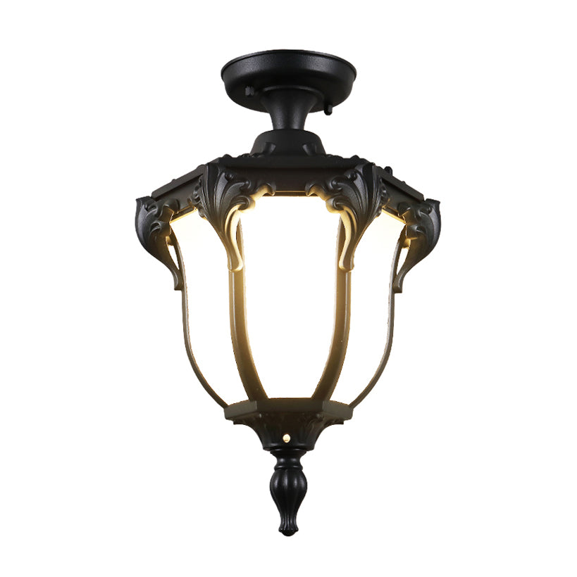 Lantern Semi Flush Mount Light Traditional Glass Shade 1-Light Waterproof Ceiling Lamp