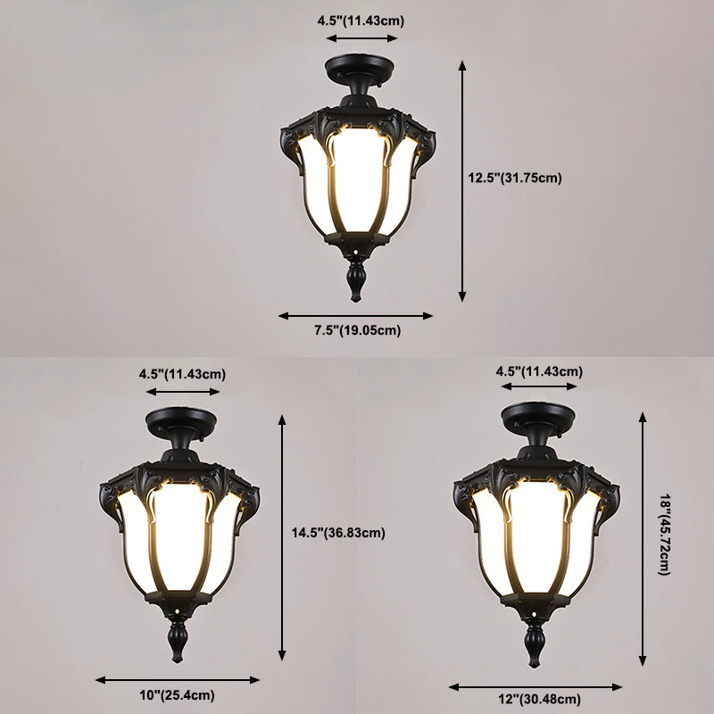 Lantern Semi Flush Mount Light Traditional Glass Shade 1-Light Waterproof Ceiling Lamp