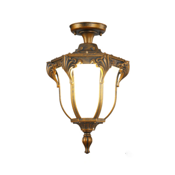 Lantern Semi Flush Mount Light Traditional Glass Shade 1-Light Waterproof Ceiling Lamp