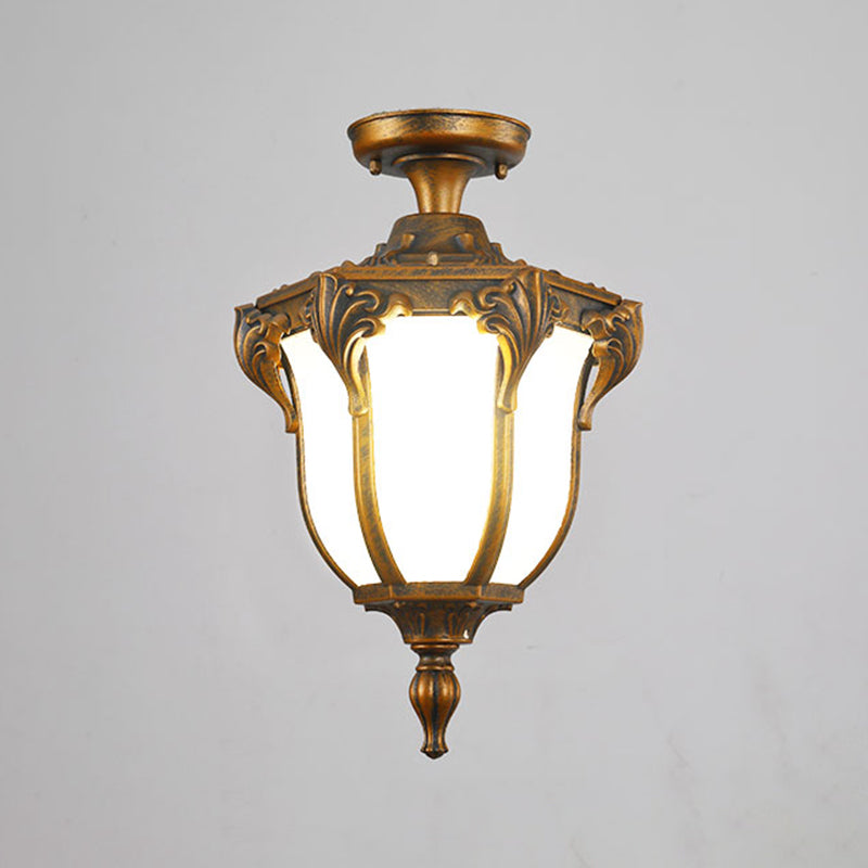 Lantern Semi Flush Mount Light Traditional Glass Shade 1-Light Waterproof Ceiling Lamp